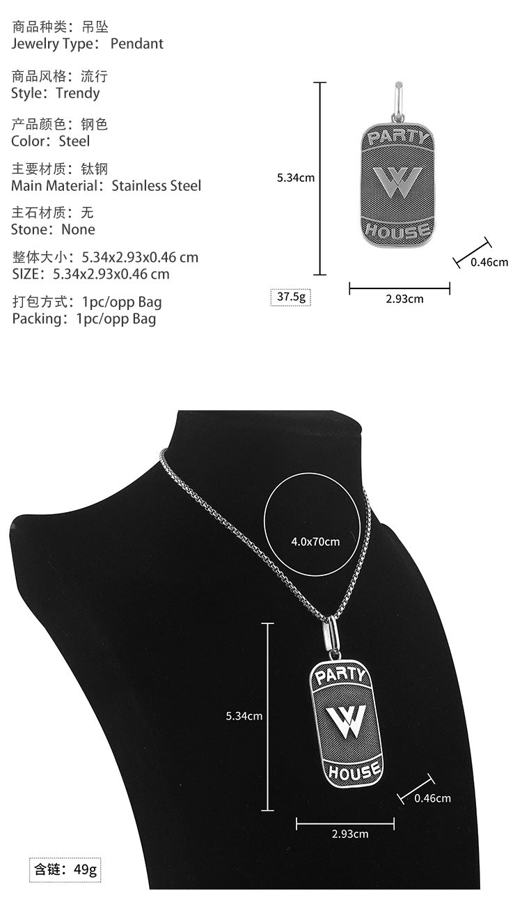 Hot-Selling Stainless Steel Necklace Casting Square Pendant 3D Pendant Personality Hip-Hop Titanium Steel Accessories Wholesale