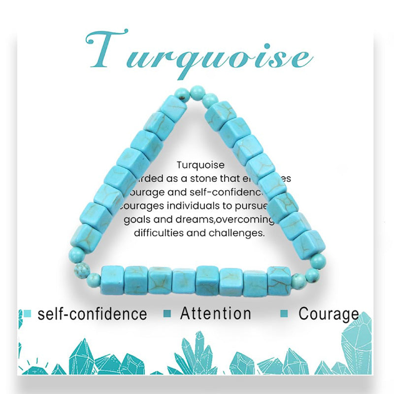 Square Natural Stone Bracelet6mm Pink Quartz Malachite Square Beaded Bracelet Volcanic Stone Tiger Eye Elastic Bracelet