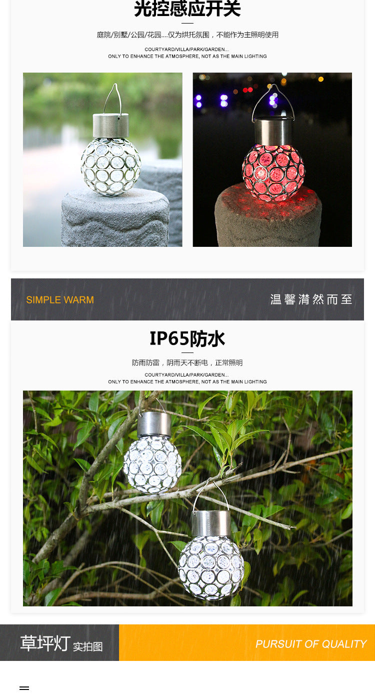 Solar Hanging Light Garden Garden Light Outdoor Waterproof LED Small Pendant Light with Light Control Hollow Lawn Villa Decorative Lamp