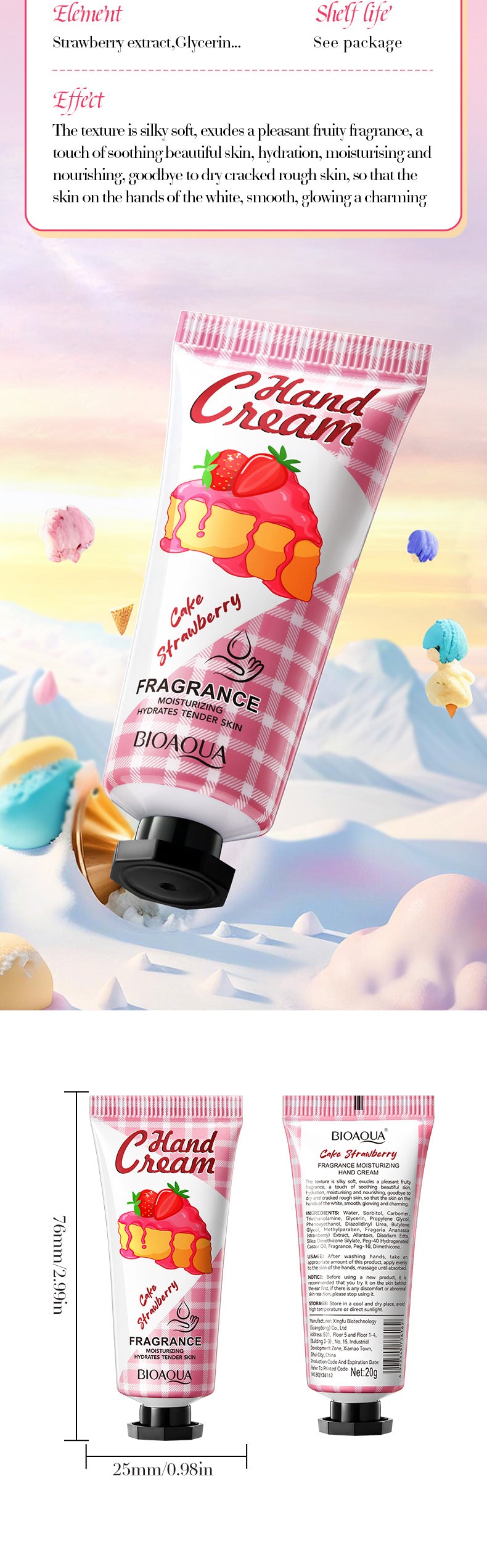 Full English Strawberry Cake Hand Cream BIOAOUA Fragrance Hand Cream  Foreign Trade Wholesale