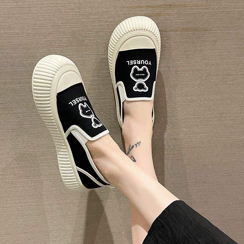 Women's Shoes2025New Trendy Fashionable Canvas Shoes Slip-On Student Shoes with Thick Sole