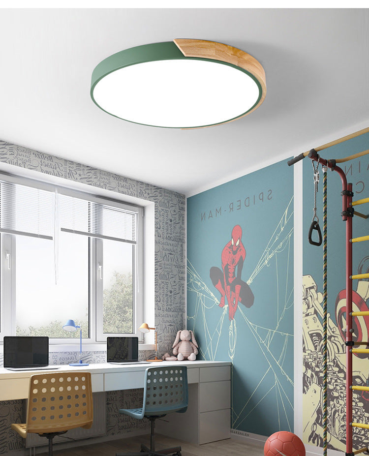 Macaron Solid Wood Ceiling Light led Bedroom Lamp Round Nordic Iron Art Room Lamp Creative Living Room Lamp for Home Use