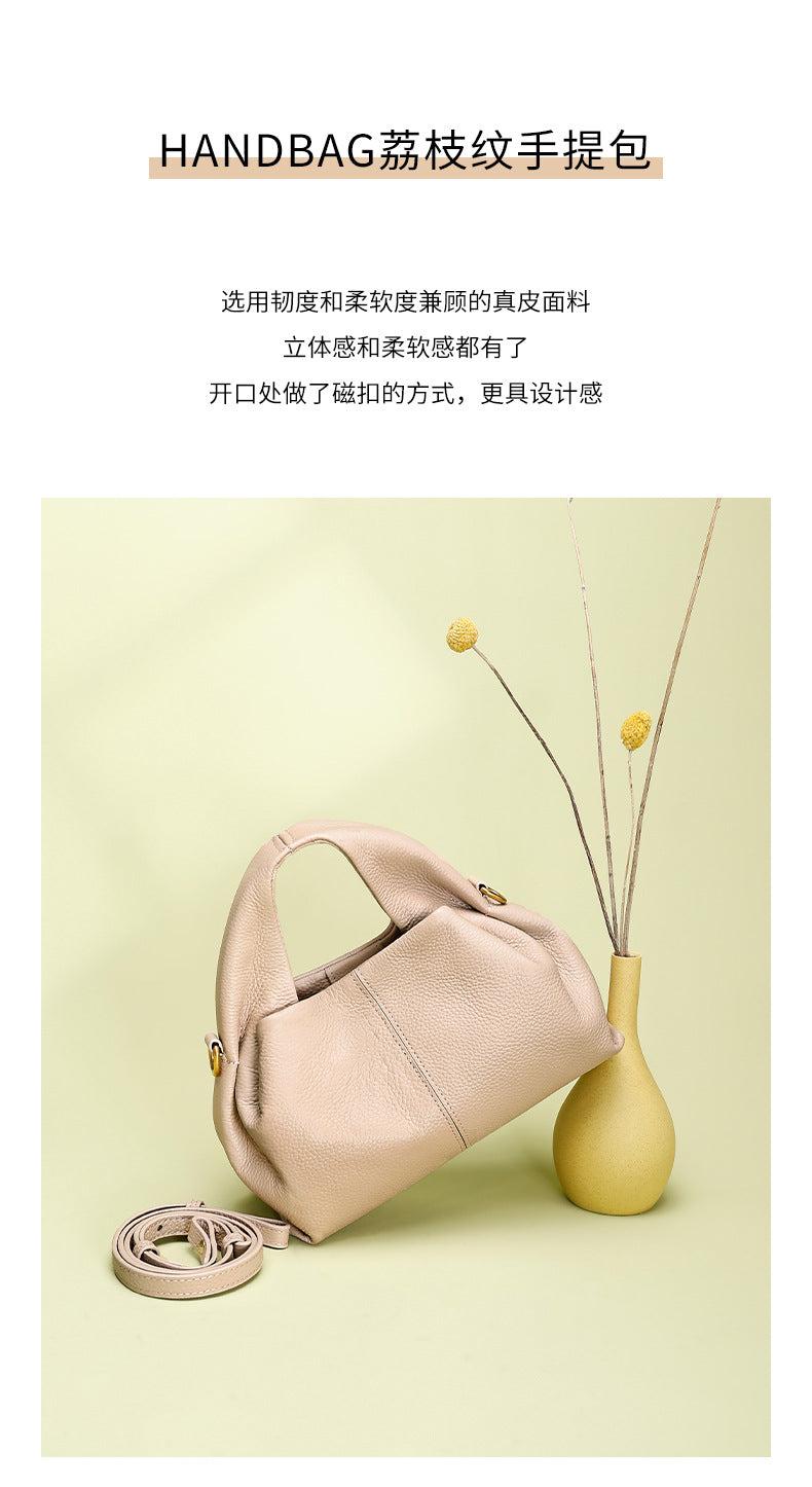 European and American Style Boling En Cloud Bag Lychee Pattern Light Luxury Crossbody Shoulder Dumpling Bag New Women's Underarm Handbag Trendy