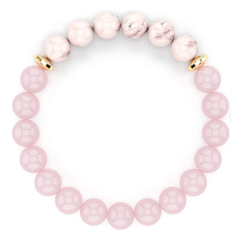 Colorful Stone Tiger Eye Bracelet Ladies Pink Crystal White Pine Bracelet8mm Beaded Elastic Cord Pink Zebra Spacer Bracelet