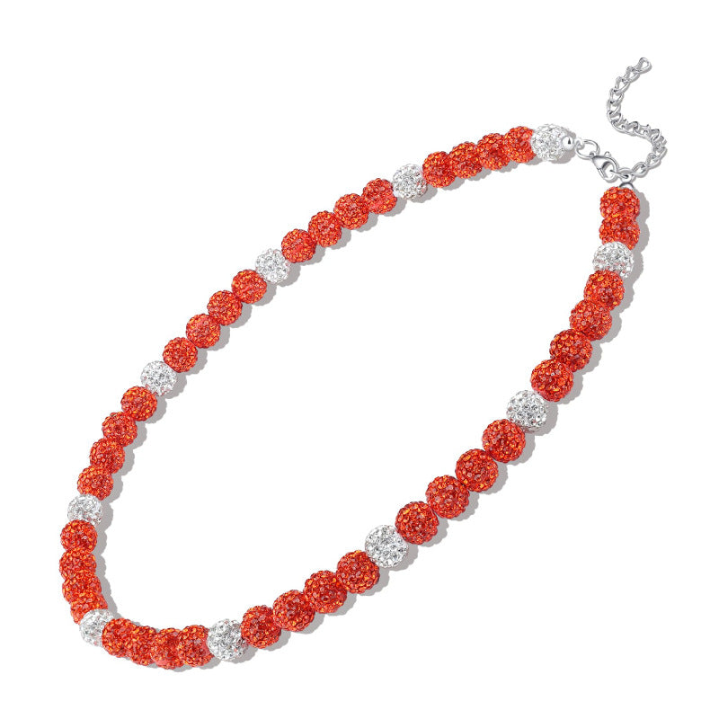 Soft Clay Drill Ball Necklace10mm Red White Blue Full Diamond Necklace Baseball Team Hip Hop Cool Shamballa Necklace