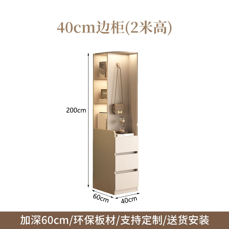 Cream Style Solid Wood Sliding Door Wardrobe for Home Bedroom with Hanging Area, Multiple Storage Cabinets, and Segmented Large Wardrobe