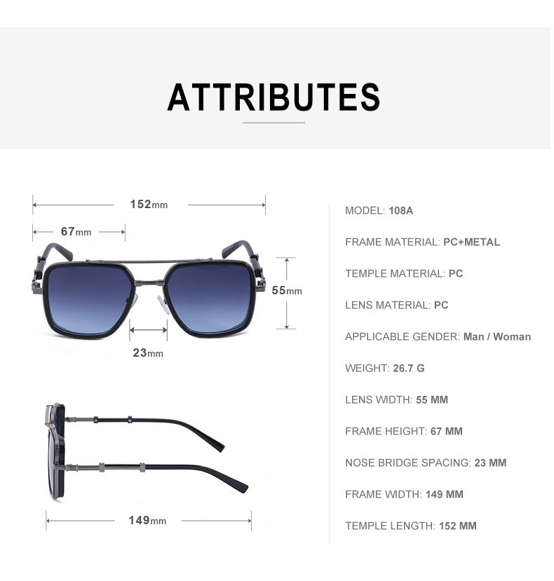 Vintage Double Bridge Square Frame Men's Sunglasses Outdoor Hiking Trendy Sunglasses Sun Protection Glasses Wholesale shades