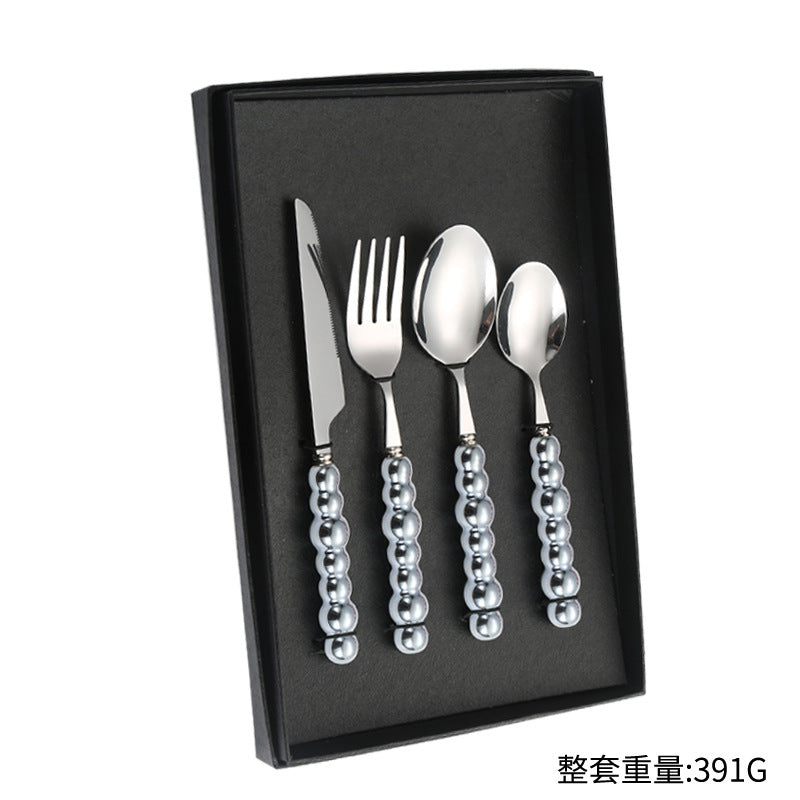 Stainless Steel Tableware Hotel Restaurant Pearl Ceramic Handle Knife Fork Spoon4Set of Western Steak Cutlery