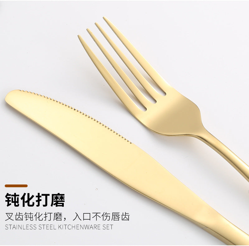 410Stainless Steel Tableware24Set of Hotel Western Dining Square Handle Steak Knife, Fork, Spoon, Tea Spoon