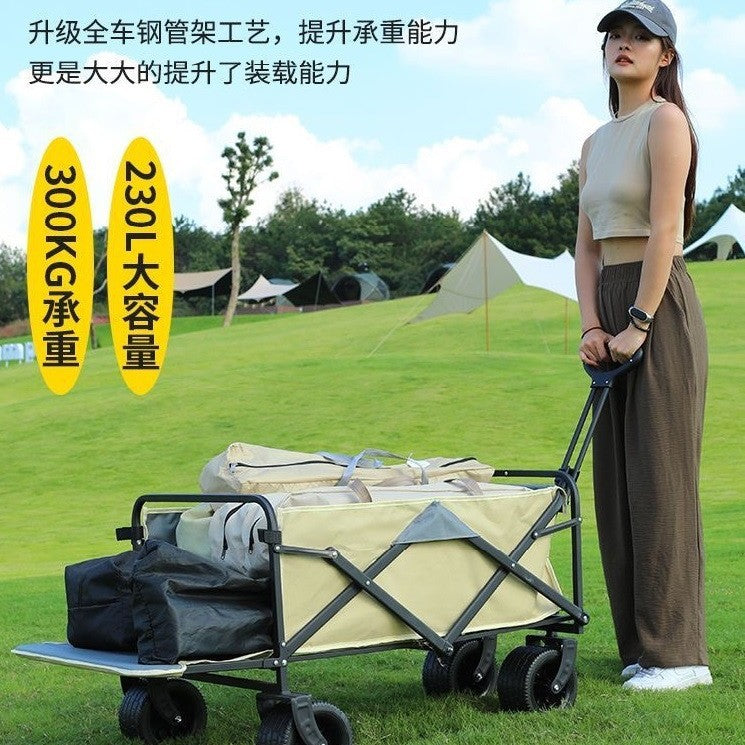 Camping Cart Outdoor Foldable Portable Flatbed Cart with Rear Opening, Liftable Table, and Stall Push Cart