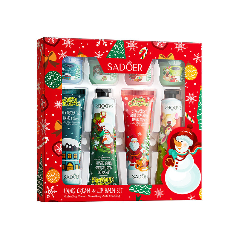Full English Christmas Hand Cream Lip Balm Combo Set SADOER Anti-chapping Moisturizing  Wholesale