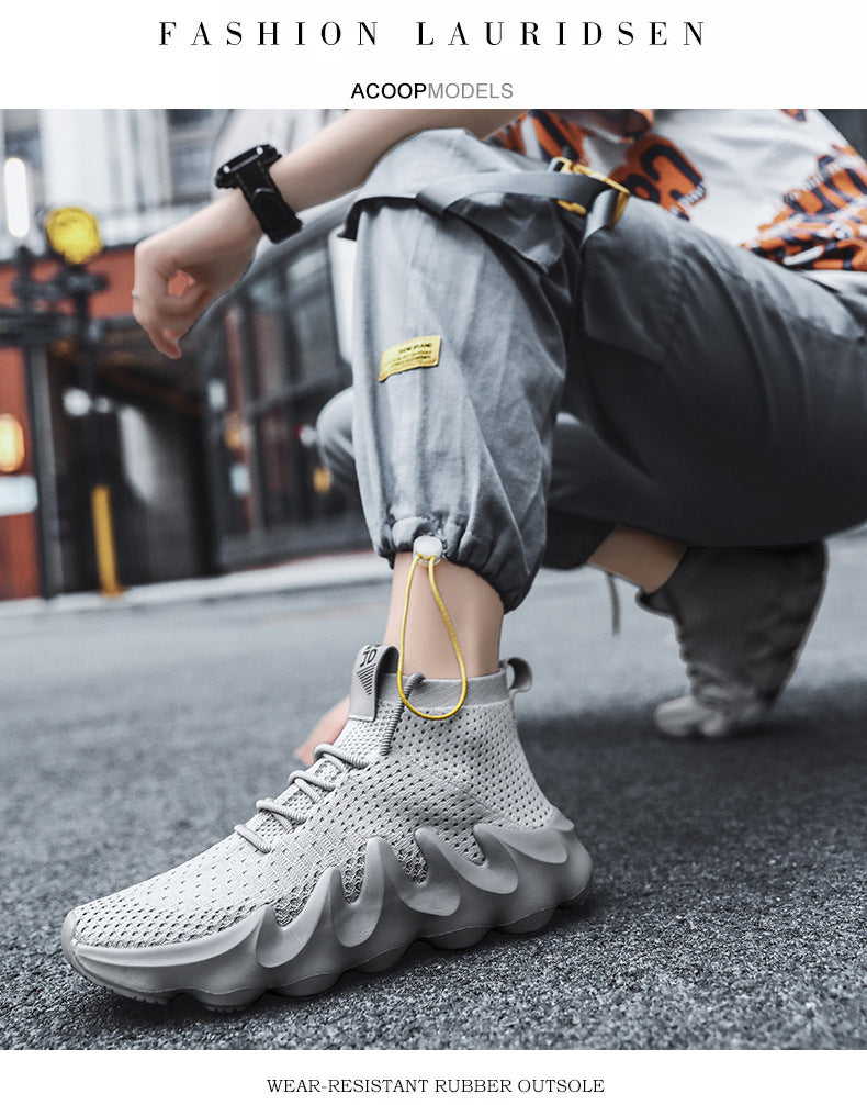 New Large Size Men's Shoes Sports Casual Shoes Men's Korean Style Trendy Shoes Lightweight Breathable Sock Shoes Men's Volcano Shoes