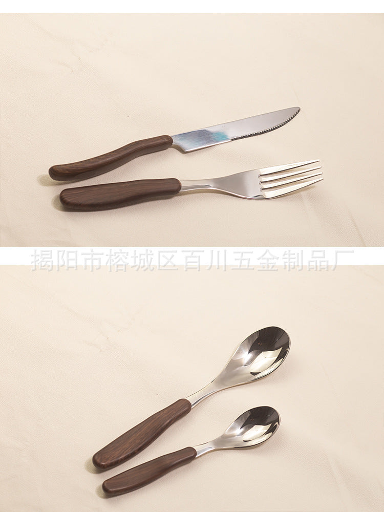 18-10Stainless Steel Price Control8.9！Western Tableware Set Imitation Wood Grain Handle Dinner Knife Spoon Fork Dessert Spoon Fork