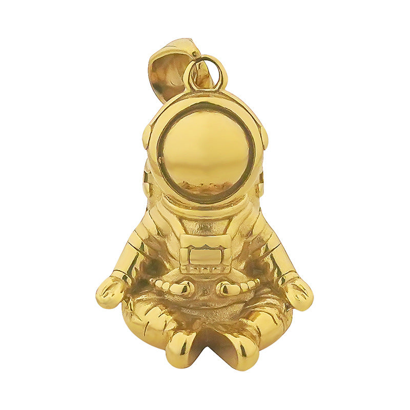 Cast Stainless Steel Astronaut Pendant Vacuum Plating gold Astronaut Personality Titanium Steel Necklace