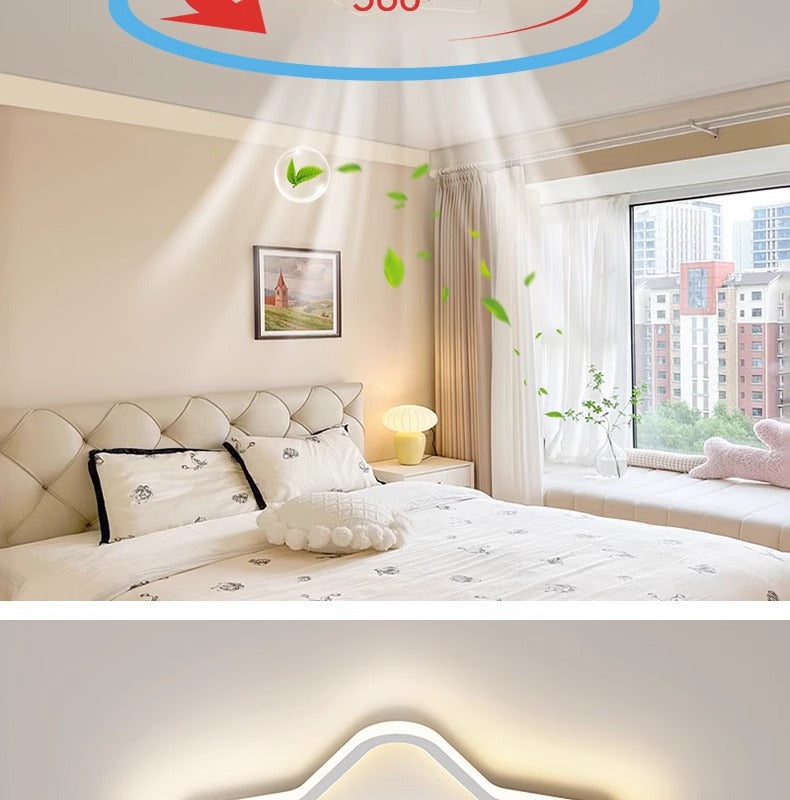 2025New Bedroom Ceiling Fan Light360Degree Rotating Airflow Energy-saving Eye Protection Cream Style Voice Control Lamp