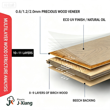 SK 1212 Full Birch Multi-layer Fire-Retardant Substrate Solid Wood European Oak Veneer 1.2 mm Scratch-resistant Engineered Flooring