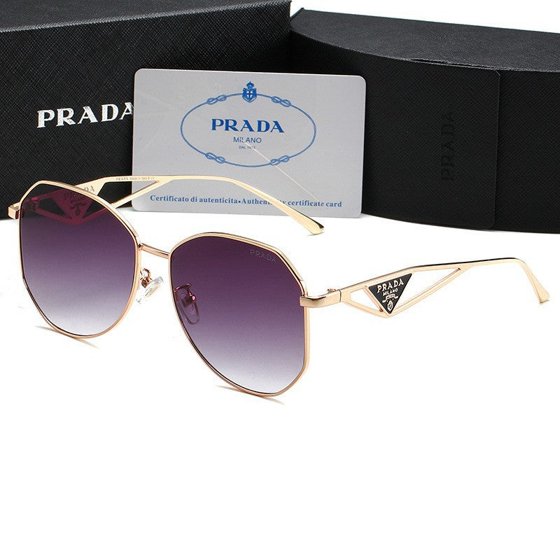 PR Home gold Triangle Logo Glasses Frame Women Irregular Large Frame Natural Trendy Glasses Unisex Sunglasses57Couple