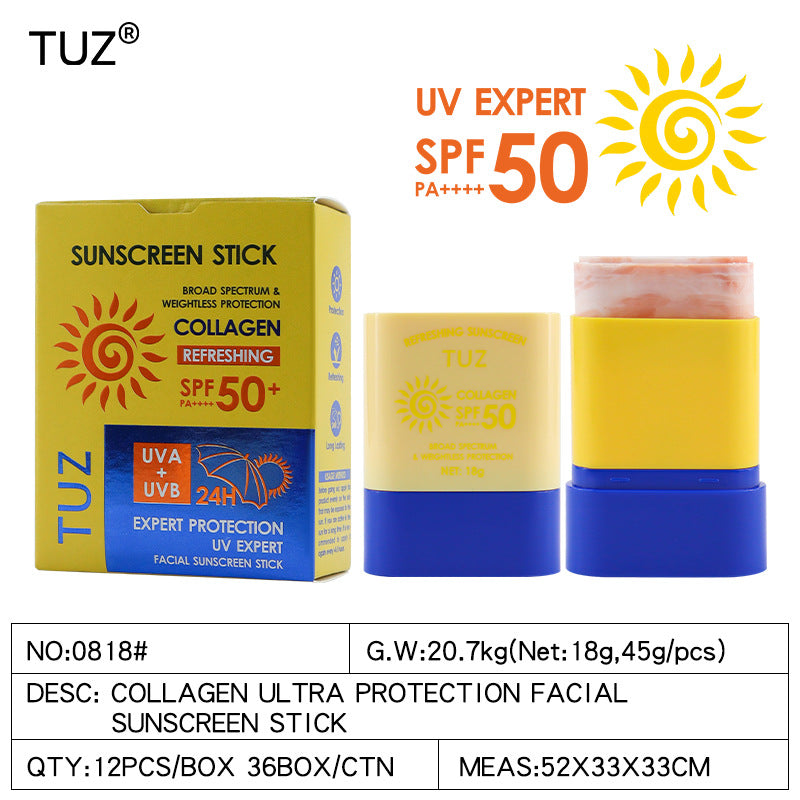 Facial Makeup Collagen Double Color Sunscreen Stick Moisturizing Brightening Skin Tone Waterproof Sunscreen Cream