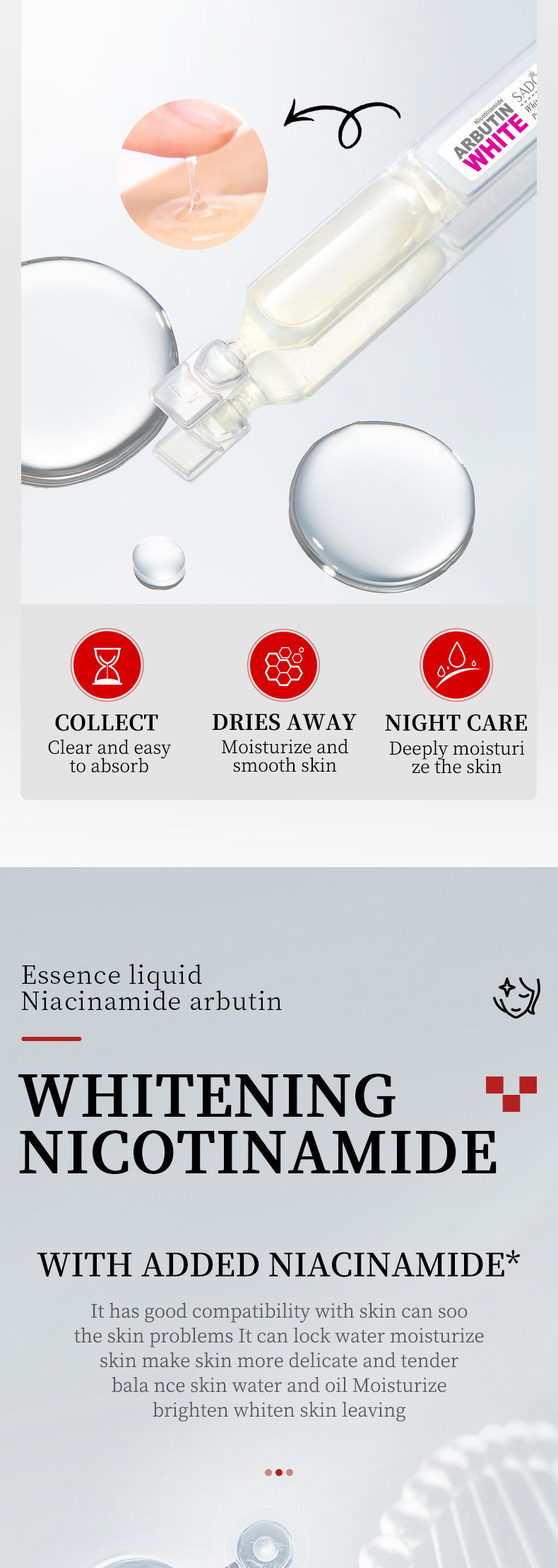 Niacinamide Whitening Ampoule Serum SADOER Arbutin Hydrating and Brightening Essence Cross-Border Wholesale