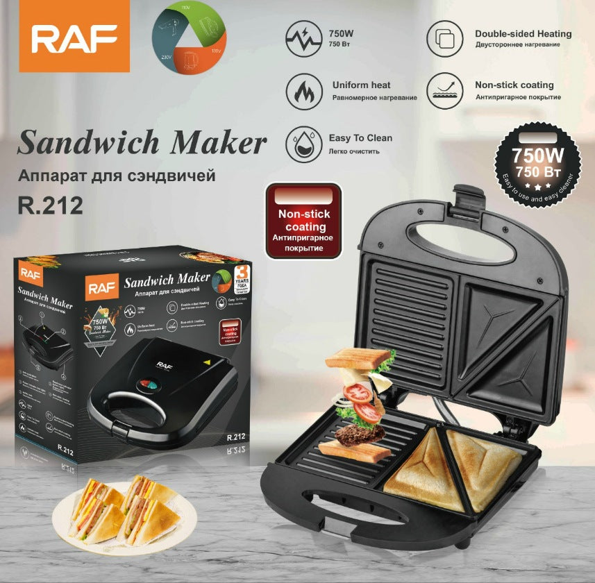 RAF European and American Standard 2-in-1 Triangular and Bar-Shaped Multifunctional Household Cake Maker Breakfast Toaster