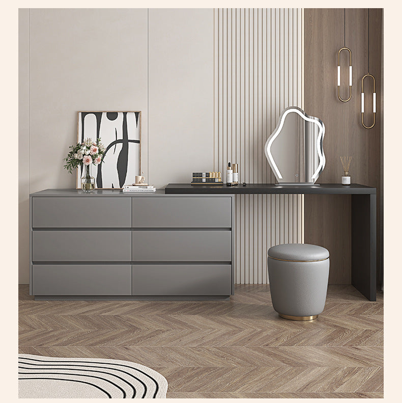 Solid Wood Dressing Table Bedroom Chest of Drawers Integrated Makeup Mirror Dressing Table Storage Cabinet Light Luxury Extendable Makeup Desk