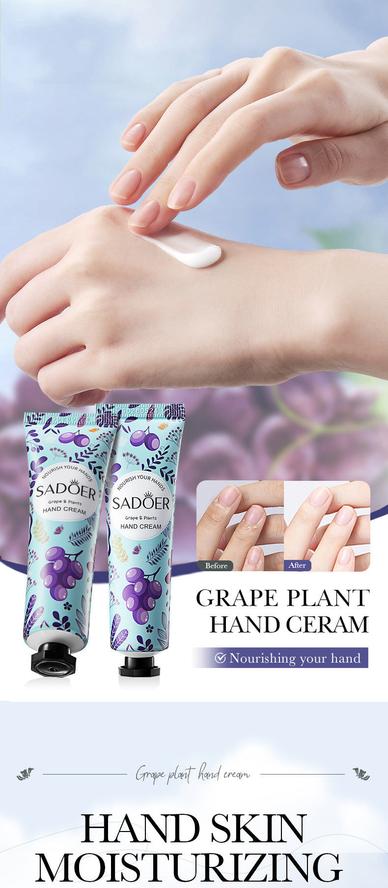 Grape Moisturizing Hand Cream SADOER Autumn and winter anti-chapped moisturizing hand cream cross-border foreign trade wholesale