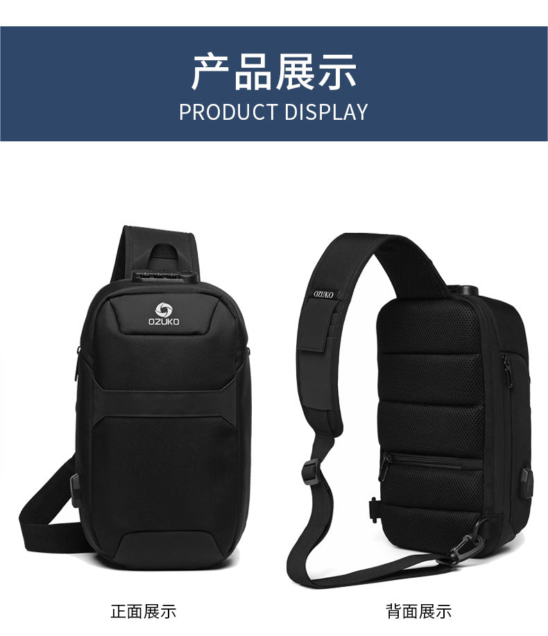 OZUKO Anti-theft Men's Chest Bag Waterproof Oxford Cloth Single Shoulder Crossbody Bag Chest Portable Multifunctional Trendy Bag