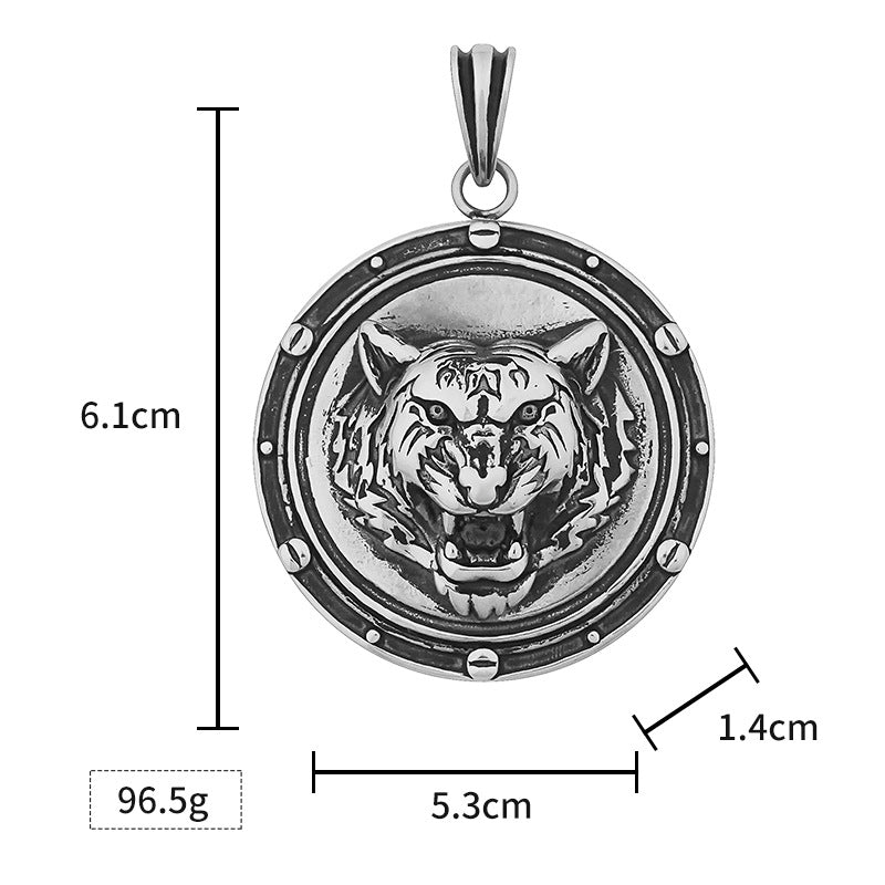 Domineering Personality Tiger Stainless Steel Pendant Titanium Steel Trendy Cool European and American Hip-Hop Animal Round Pendant Necklace Wholesale