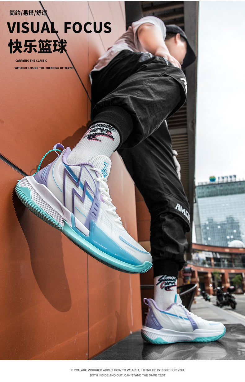 Men and Women Couple Shoes Korean Version Trendy Mesh Breathable Basketball Shoes Fashionable Night Glow Wear-resistant Shock-absorbing Rebound Sports Shoes