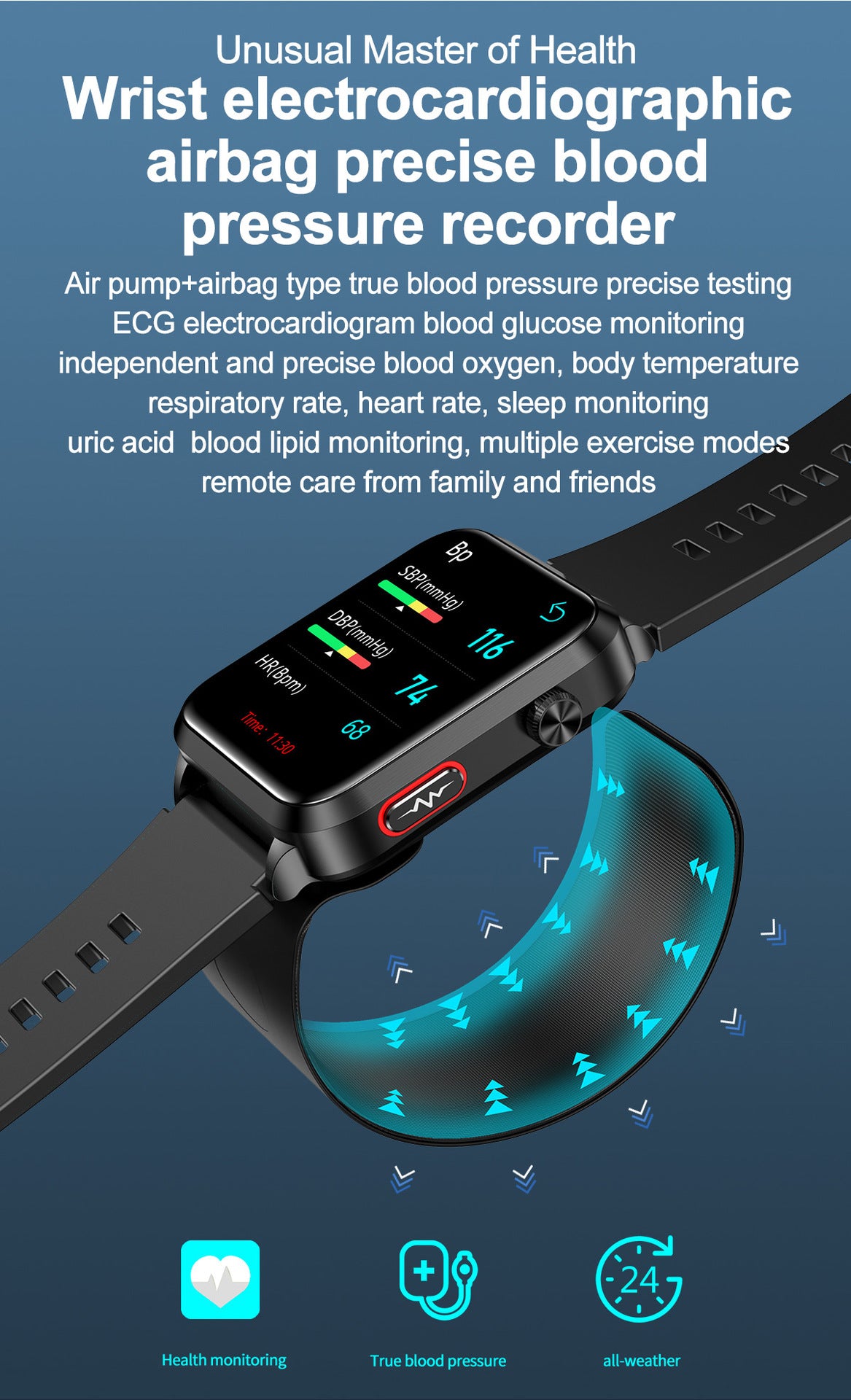 New S11Air Pump Type Precision Blood Pressure Smart Health Watch ECG Uric Acid Blood Lipid Monitoring Smart Watch
