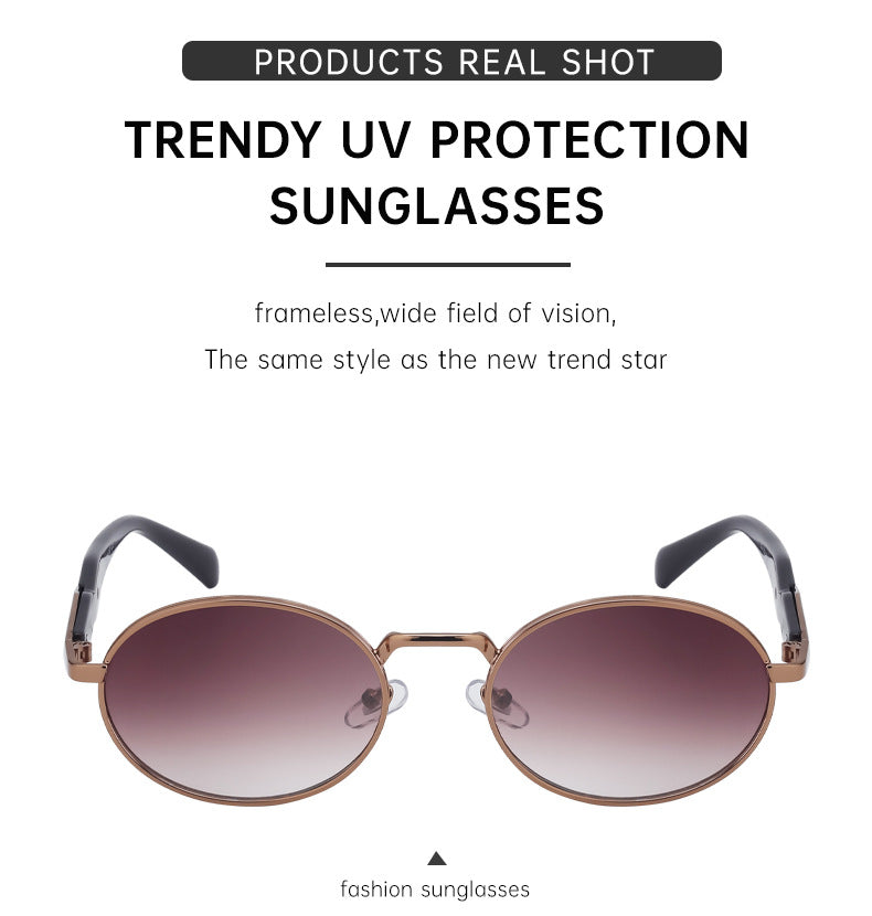 Oval Small Frame Sunglasses for Women, High-End Brand, European and American Style, Trendy UV Protection Sunglasses