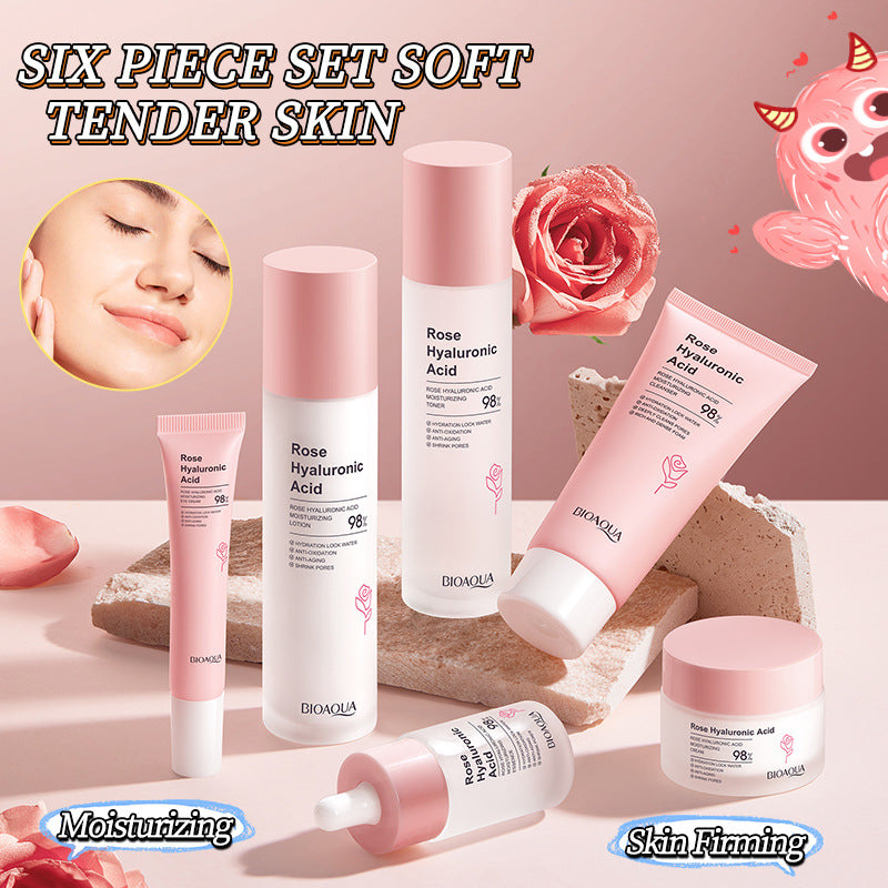 Full English Rose Skincare Set BIOAOUA Hyaluronic acid moisturizing six-piece set  foreign trade wholesale