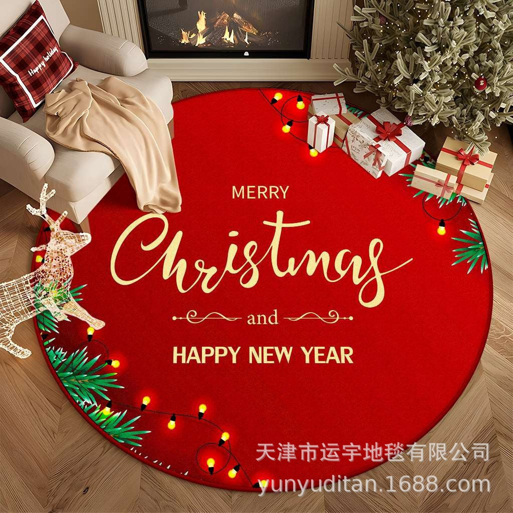 Christmas Carpet Round Living Room Mat Christmas Decoration Atmosphere Mat Christmas Tree Mat Labeling and Shipping