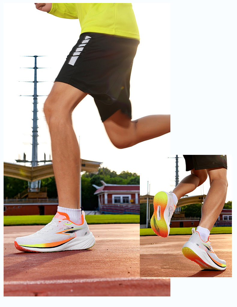 Real Carbon Plate Popcorn Men's Sports Shoes Youth Mesh Breathable Non-Slip Fitness Test Racing Marathon Running Shoes