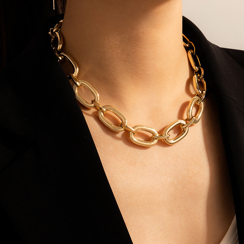 European and American Ornament Fashion Hip-Hop Short Thick Chain Geometric Necklace Metal Exaggerated Necklace