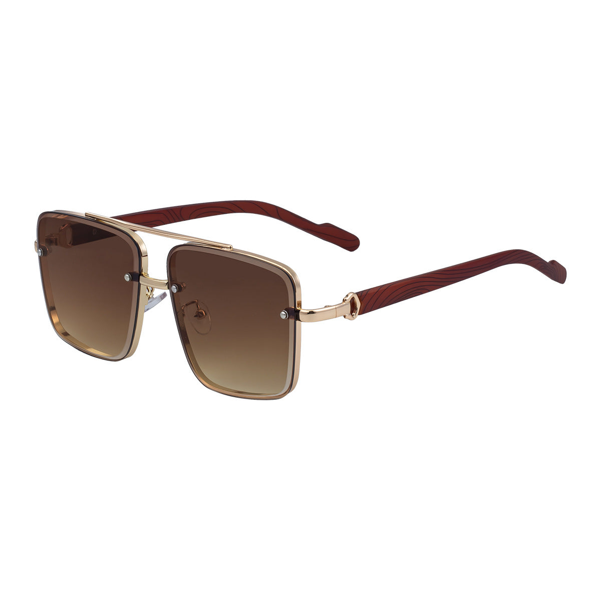 European and American Style Square Frame Cut Edge Sunglasses for Men with Imitation Wood Grain Temples, Men's Trendy Wholesale sunglass