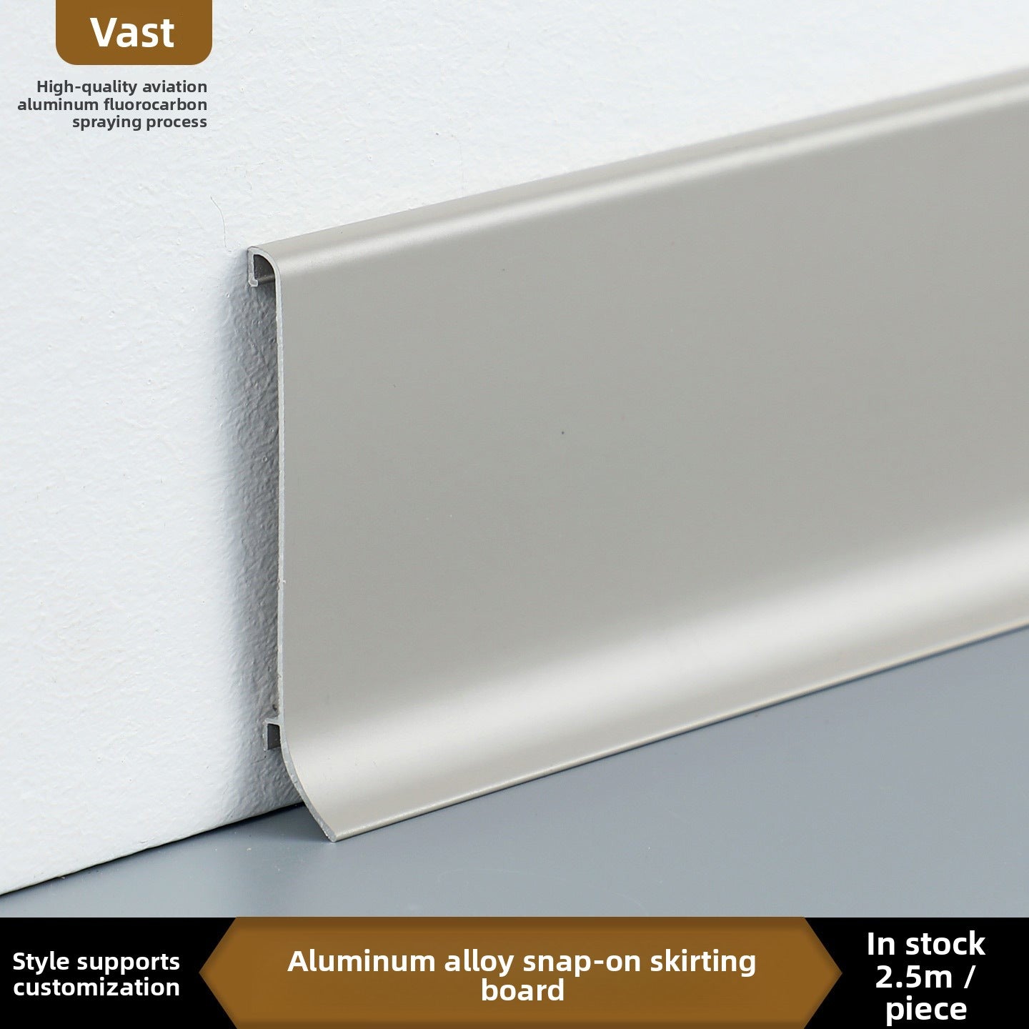 Thickened aluminum alloy skirting board with trendy metal clips for hotels6cm Minimalist Skirting Board