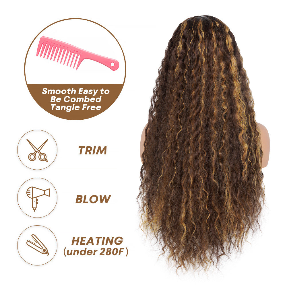 Cross-Border Hot-Selling Forehead Lace Hand-Crocheted Long Curly Wig Hairpiece Lace Front Curly Wig