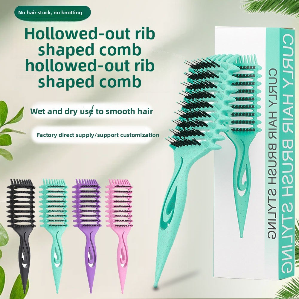 Ribbed Hollow Comb High Crown Top Voluminous Hair Women's Long Hair Curly Hair Bounce Style Defining Curling Comb Cross-Border