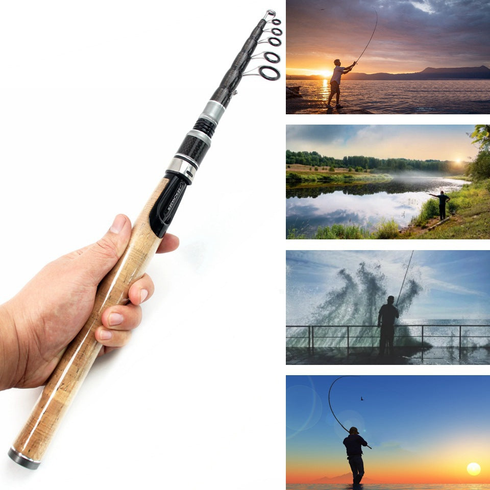 Wooden Handle Portable Sea Rod Set Retractable Lure Rod Fishing Gear with Hair Band Single Rod Manufacturer Wholesale