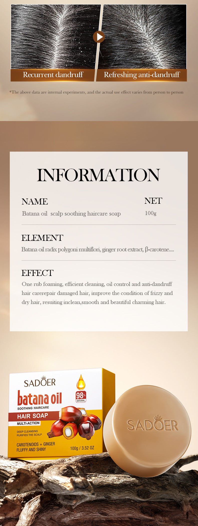 Batahana Hair Soap100g SADOER Deep Cleansing Hair Shampoo Cross-Border Foreign Trade Wholesale