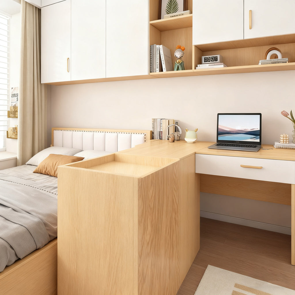 Custom Aluminum Alloy Panel Bed Tatami Bed with Corner Desk Writing Desk Storage Integrated Set
