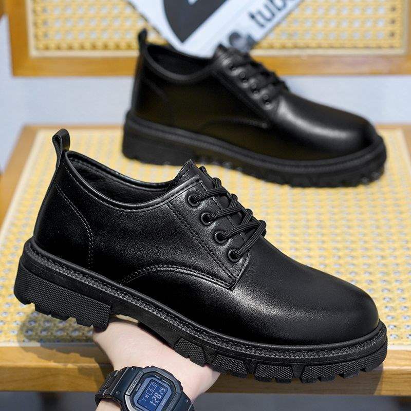 Autumn Men's Casual Leather Shoes Big Toe Shoes British Work Shoes Korean Style Trendy Black Leather Shoes Shallow Mouth Trendy Shoes