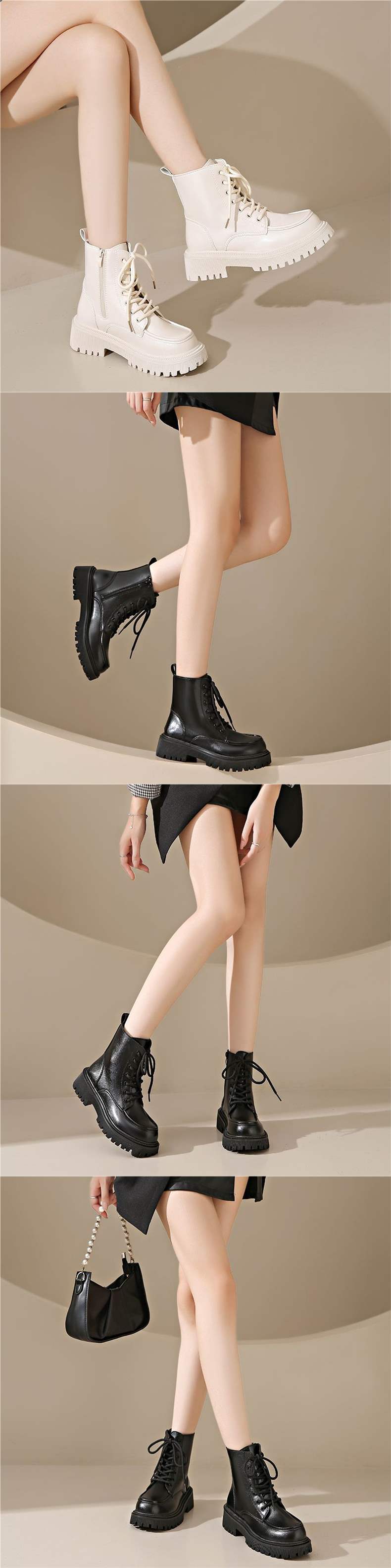 Versatile Thick-Soled Martin Boots for Women with Skirts2025Autumn New British Style Lace-up Motorcycle Ankle Boots Huiran