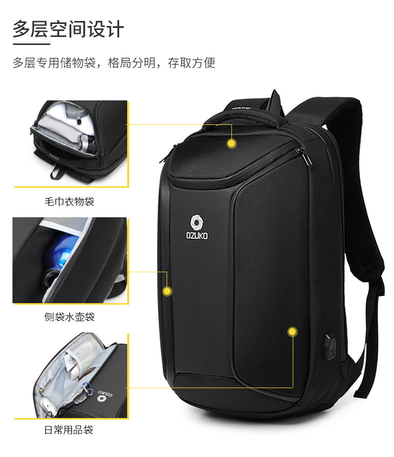 ozuko New Men's Business Backpack School Bag Student Multifunctional Computer usb Waterproof Korean Style Backpack