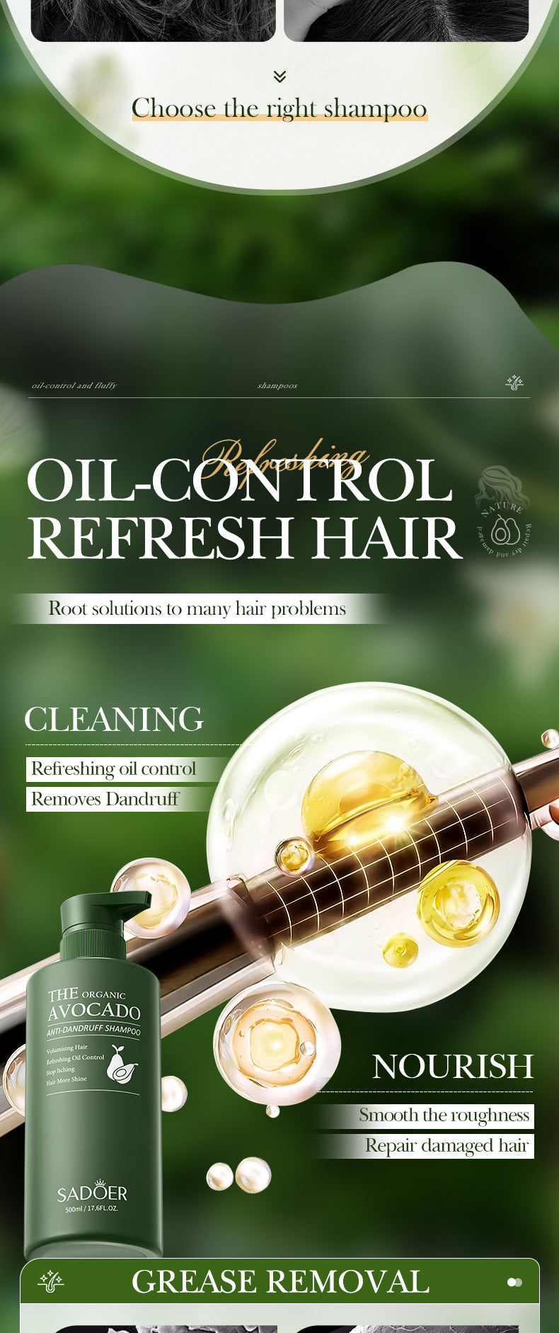 Full English Avocado Anti-Dandruff Oil Control Shampoo SADOER Fluffy Deep Cleansing Shampoo  Wholesale