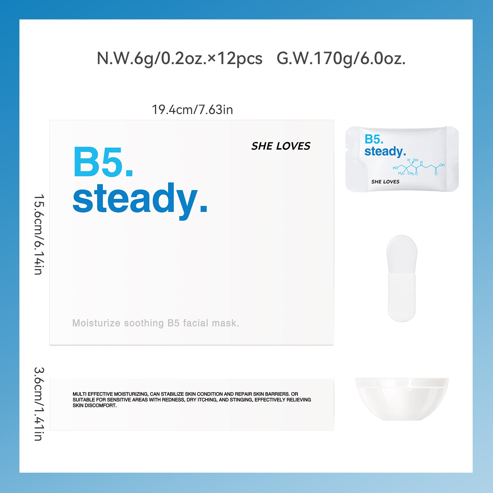 Hydrating and Soothing B5Facial Mask Hydrating Moisturizing Brightening Dullness Emergency Repair Soothing Sensitive Skin Mask Set