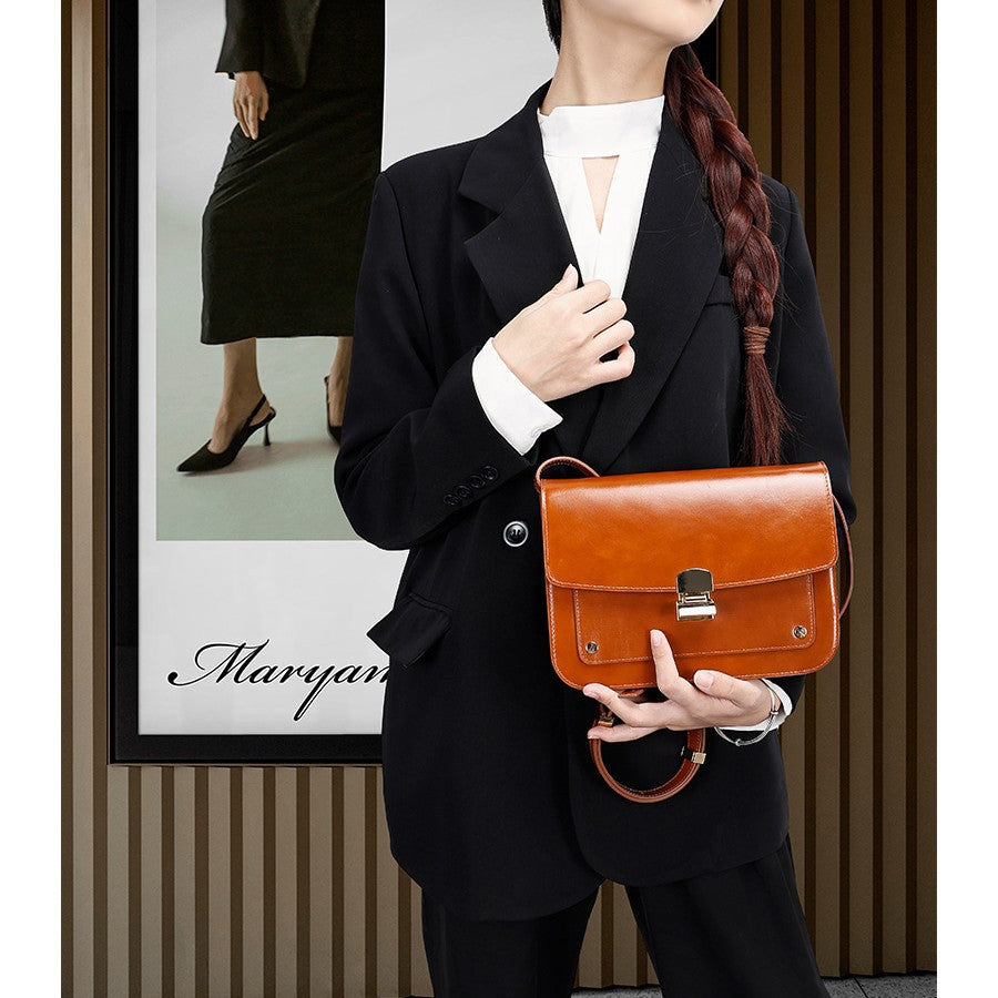 Melard Style Design Top Layer Cowhide Tofu Single Handle Bag Fashion Women's Bag Single Shoulder Crossbody Bag Niche Small Square Bag