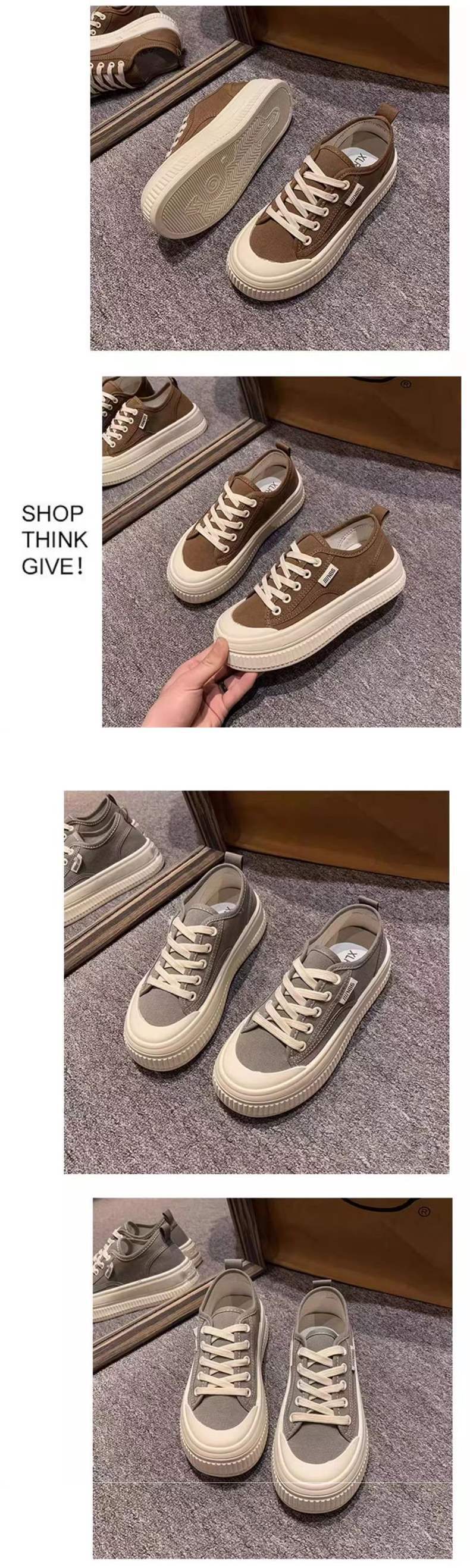 Yuechen Thick-Soled Canvas Shoes for Women, Versatile Breathable White Sneakers2025Spring and summer niche casual sneakers