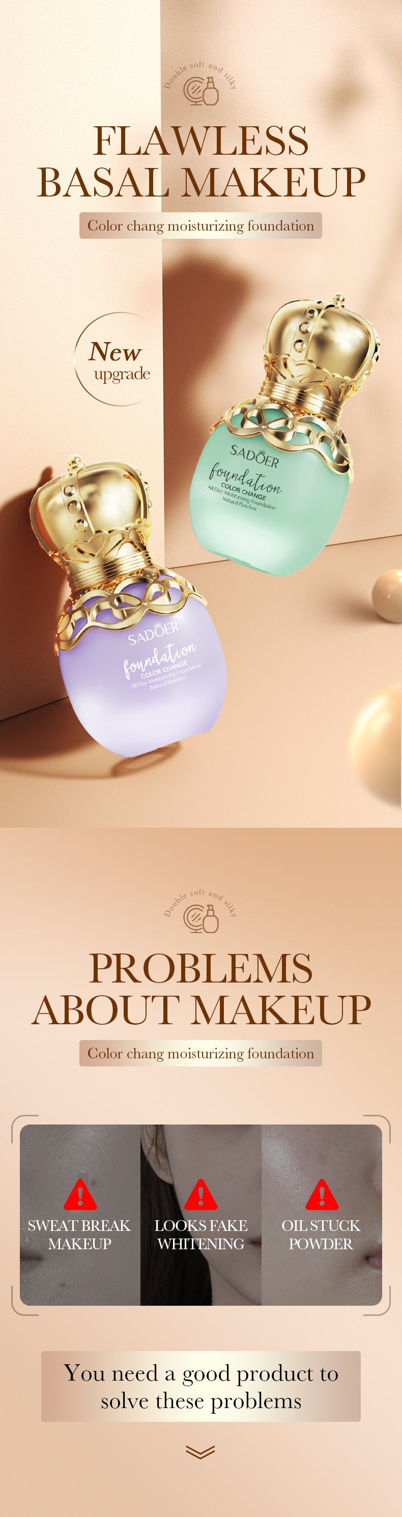 Makeup SADOER Concealer foundation with temperature-changing skin tone that doesn't easily come off BB Wholesale Cross-Border Foreign Trade Frost